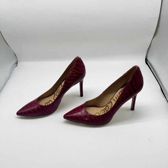 Sam Edelman Plum Snakeprint Pointed Toe Pumps Sz 7.5 - Picture 4 of 6